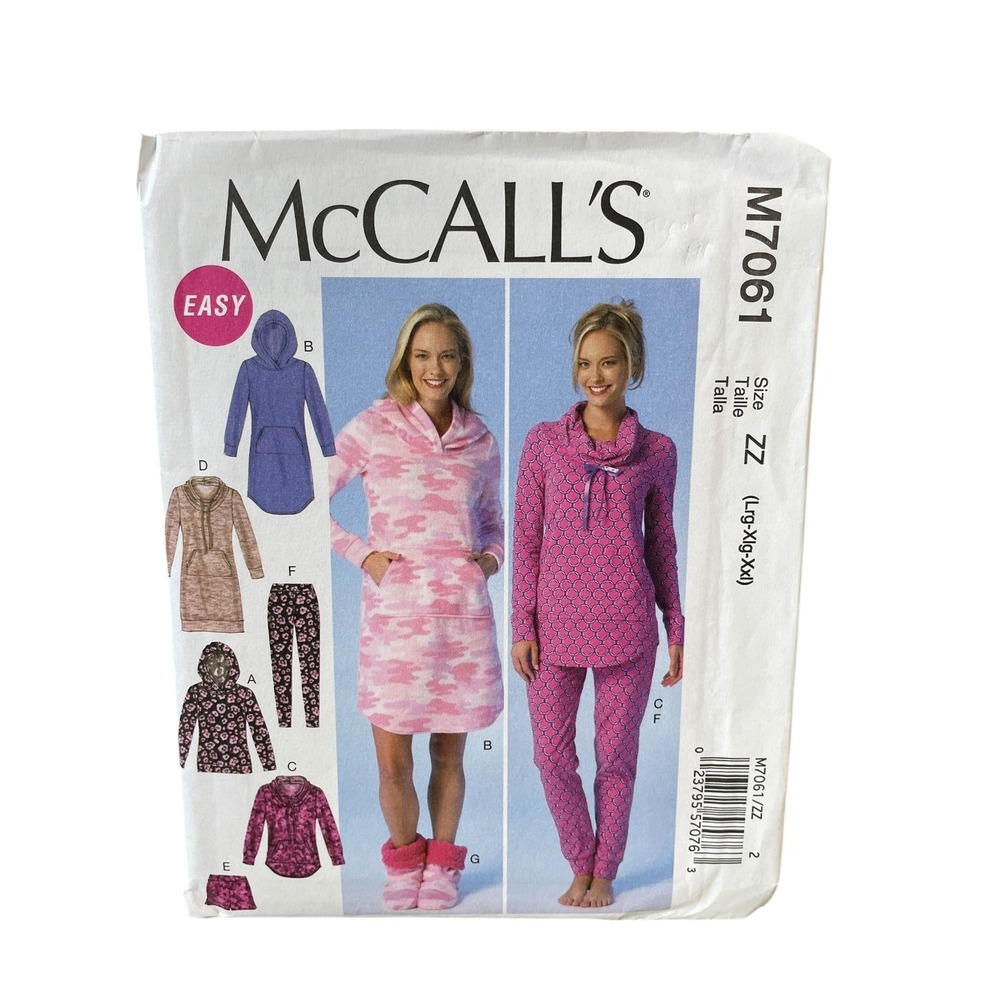 McCall's Sewing Pattern Misses L-XXL M7061 Tops Dresses Pants Slippers Easy Knit